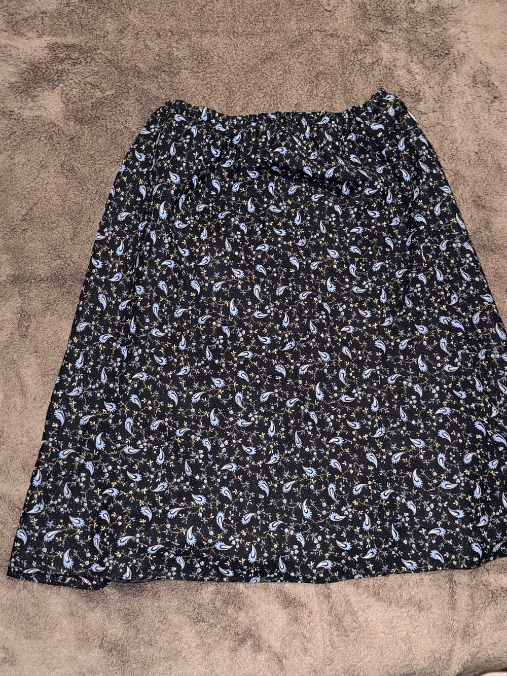 Black Paisley-Print A-Line Skirt with Subtle Blue Accents